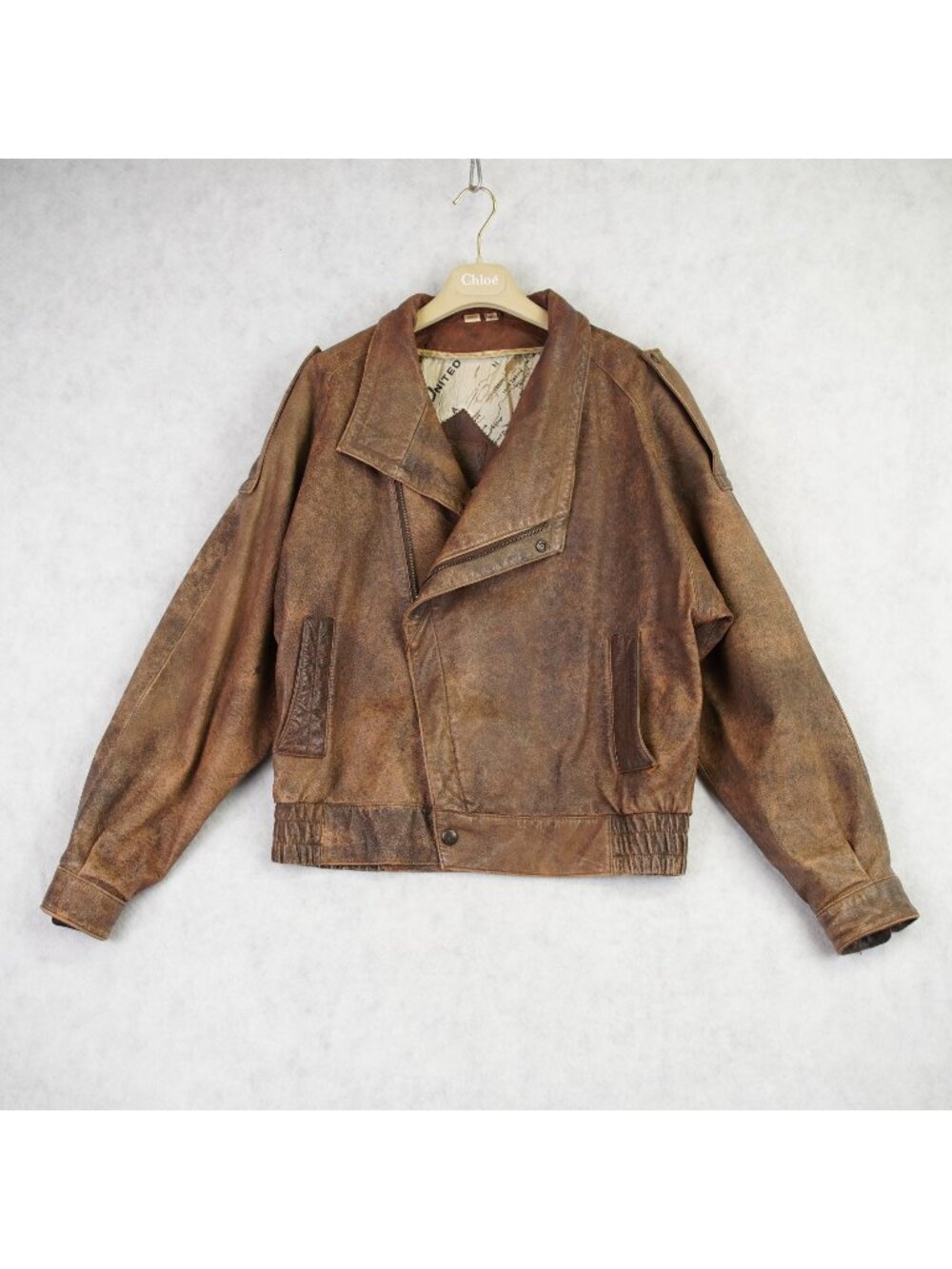 Vintage CHIA Men's Aviator Flight Leather Bomber Jacket Brown Size M 80s/90s